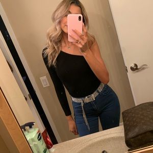 Black one shoulder bodysuit